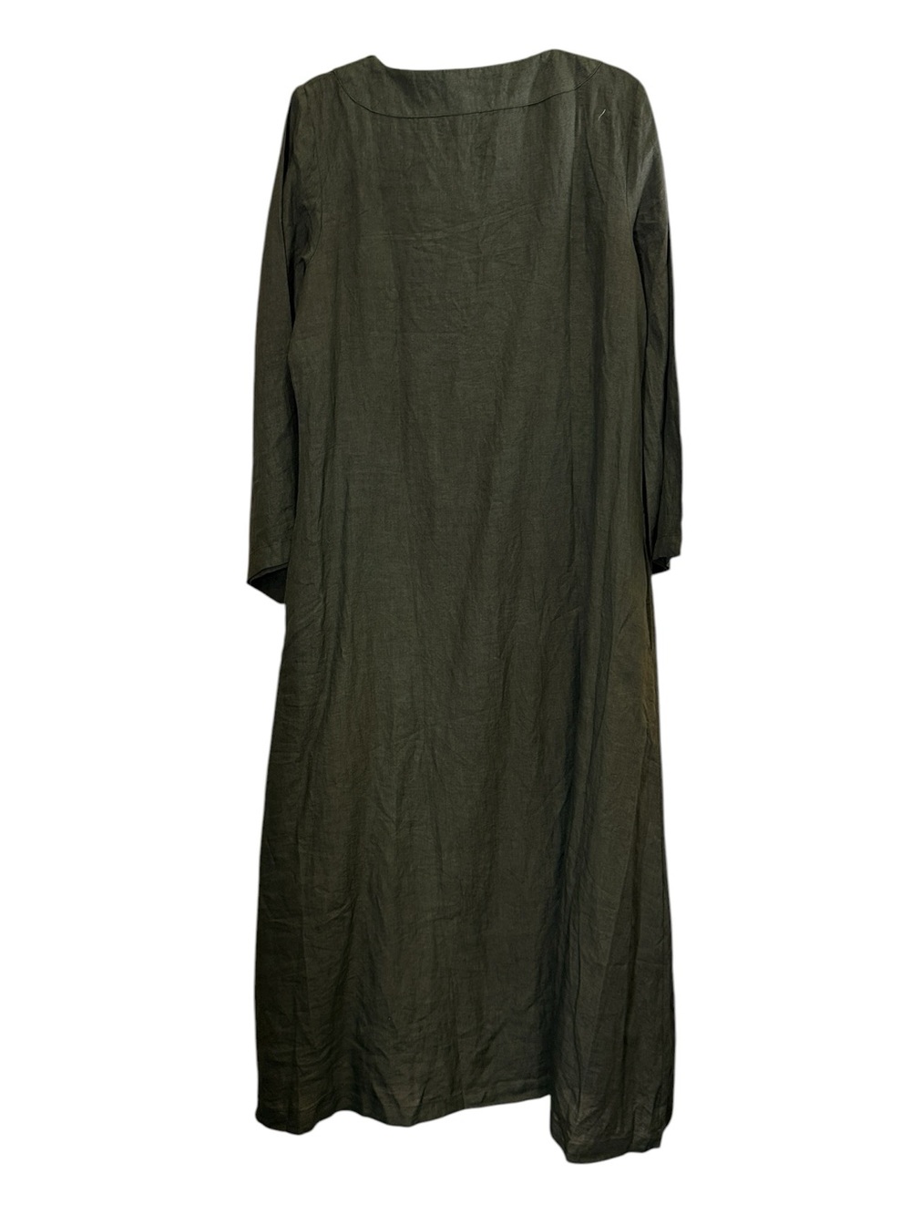 Ellementree Woman’s Relaxed Olive Maxi Kaftan Linen Dress with Long Sleeves - Picture 7 of 12